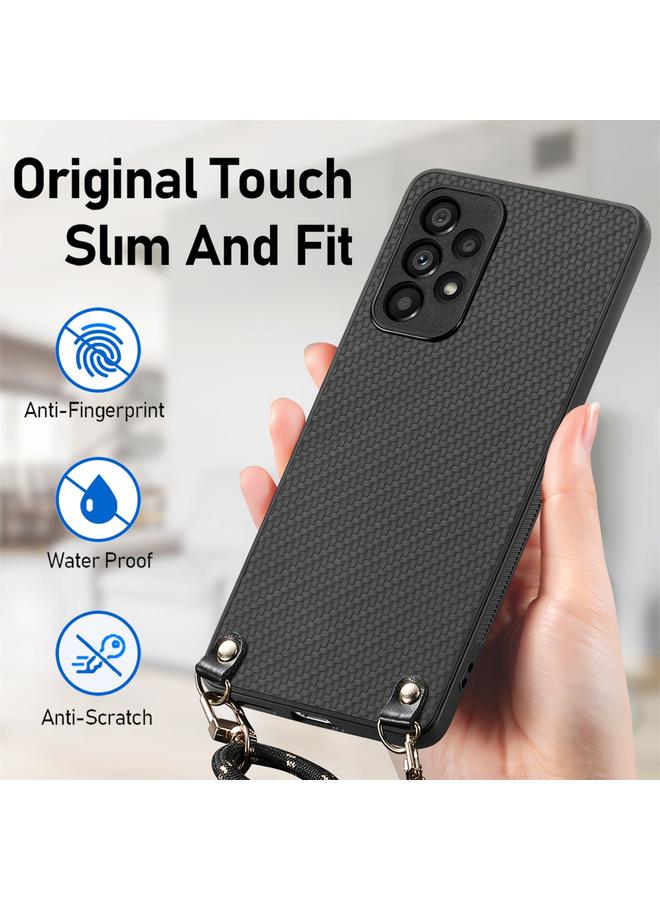 S-TOP Case For Samsung Galaxy S22 5G Carbon Fiber Texture Leather Back Cover Phone Case with Crossbody Strap - Image 5
