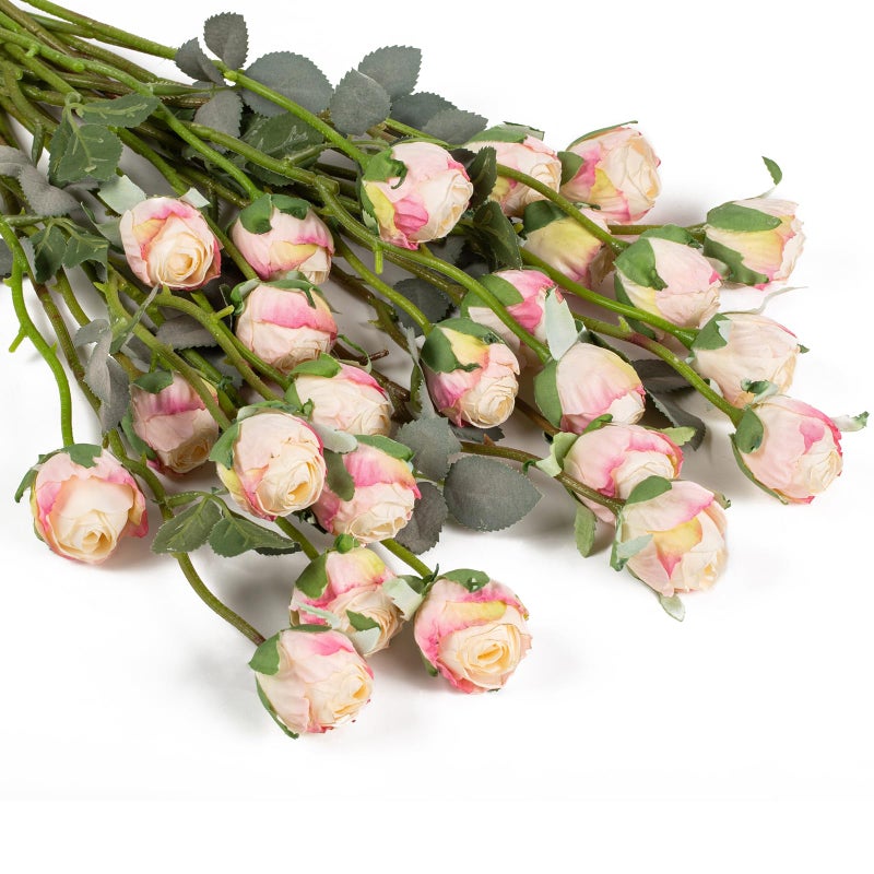 DuHouse 24pcs Artificial Vintage Roses Fake Silk Rose Flowers with Long Stem for DIY Bouquets Wedding Centerpiece Party Home Kitchen Decoration(Cream Pink) - Image 1