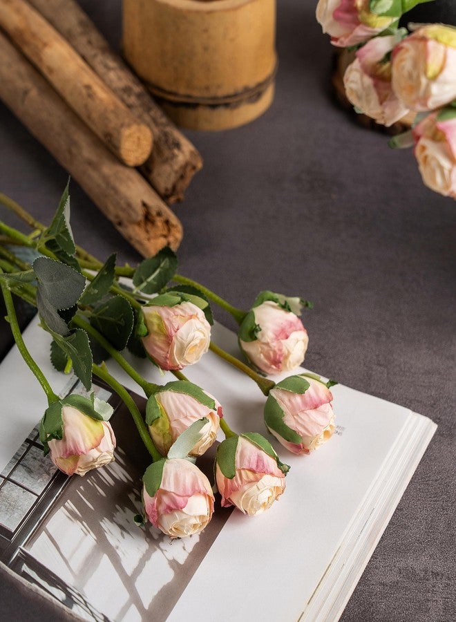 DuHouse 24pcs Artificial Vintage Roses Fake Silk Rose Flowers with Long Stem for DIY Bouquets Wedding Centerpiece Party Home Kitchen Decoration(Cream Pink) - Image 3