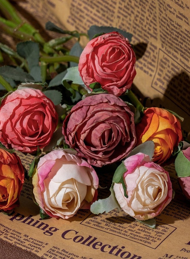 DuHouse 24pcs Artificial Vintage Roses Fake Silk Rose Flowers with Long Stem for DIY Bouquets Wedding Centerpiece Party Home Kitchen Decoration(Cream Pink) - Image 5