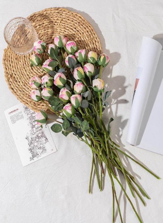 DuHouse 24pcs Artificial Vintage Roses Fake Silk Rose Flowers with Long Stem for DIY Bouquets Wedding Centerpiece Party Home Kitchen Decoration(Cream Pink) - Image 2