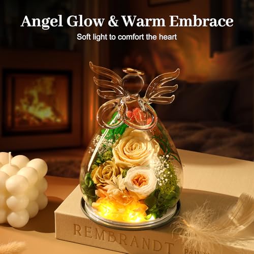 Bessol Gifts for Mom Birthday Flowers for Women Mothers Day Flowers for Delivery Preserved Roses Forever Flower in Glass Angel Figurines Fresh Eternal Rose for Grandma Wife Sister Daughter Friends - Image 4