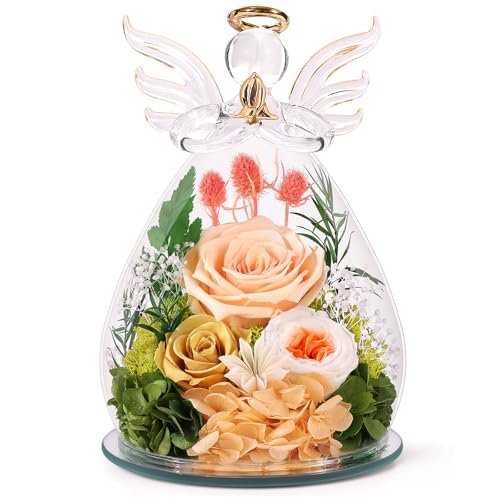 Bessol Gifts for Mom Birthday Flowers for Women Mothers Day Flowers for Delivery Preserved Roses Forever Flower in Glass Angel Figurines Fresh Eternal Rose for Grandma Wife Sister Daughter Friends - Image 1