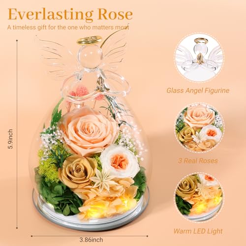 Bessol Gifts for Mom Birthday Flowers for Women Mothers Day Flowers for Delivery Preserved Roses Forever Flower in Glass Angel Figurines Fresh Eternal Rose for Grandma Wife Sister Daughter Friends - Image 3