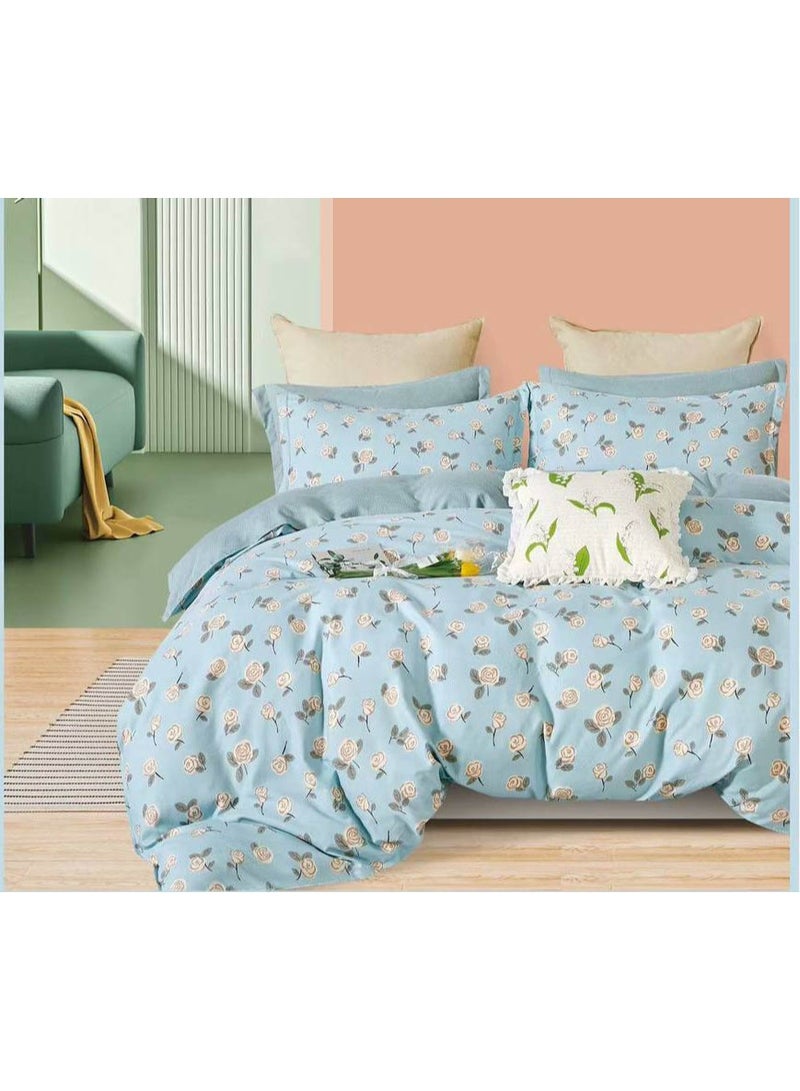 طقم مفروشات قطني مكون من 4 قطع - غطاء لحاف 160×210 سم، شرشف مطاطي 120×200+25 سم، و2 غطاء وسادة - مقاس فردي، ناعم ومسامي