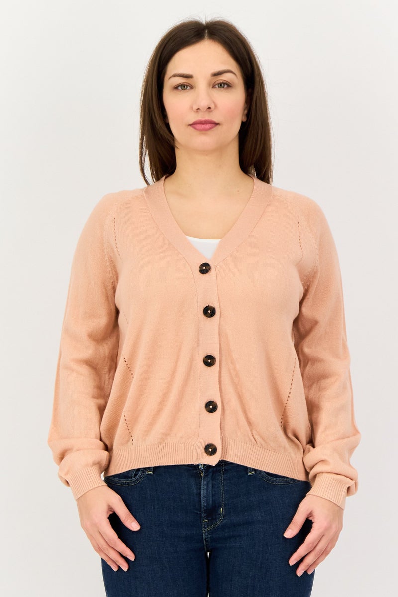 ONLY JDY By Only Women V-Neck Knitted Cardigan, Dusty Pink - Image 1