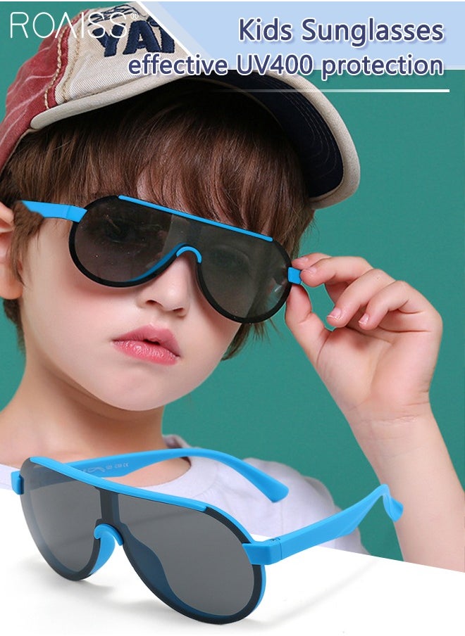 roaiss Aviator Polarized Sunglasses for Kids, UV400 Protection Cute Beach Holiday Sun Glasses with Lightweight Flexible Silicone Frame for Boys Girls and Children Age 3-12, Blue  - Image 1