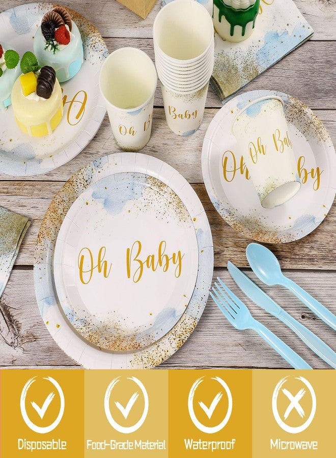 Xiangqu 175 Pcs Baby Boy Shower Plates and Napkins, Dusty Blue Baby Shower Decorations Includes Plates Napkins Cups Plastic Utensils for Boy Birthday, Serve 25 Guest - Image 3