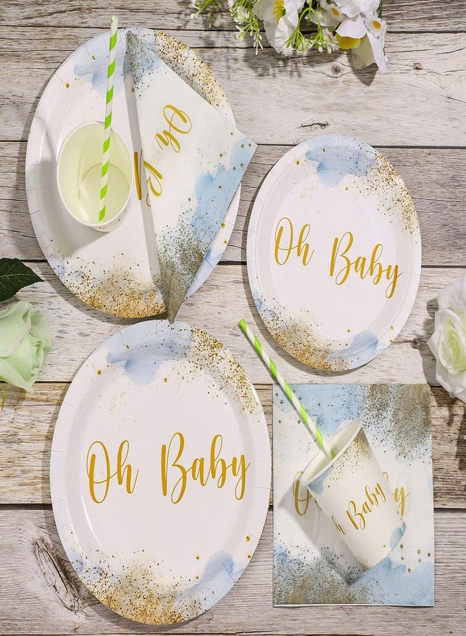 Xiangqu 175 Pcs Baby Boy Shower Plates and Napkins, Dusty Blue Baby Shower Decorations Includes Plates Napkins Cups Plastic Utensils for Boy Birthday, Serve 25 Guest - Image 4