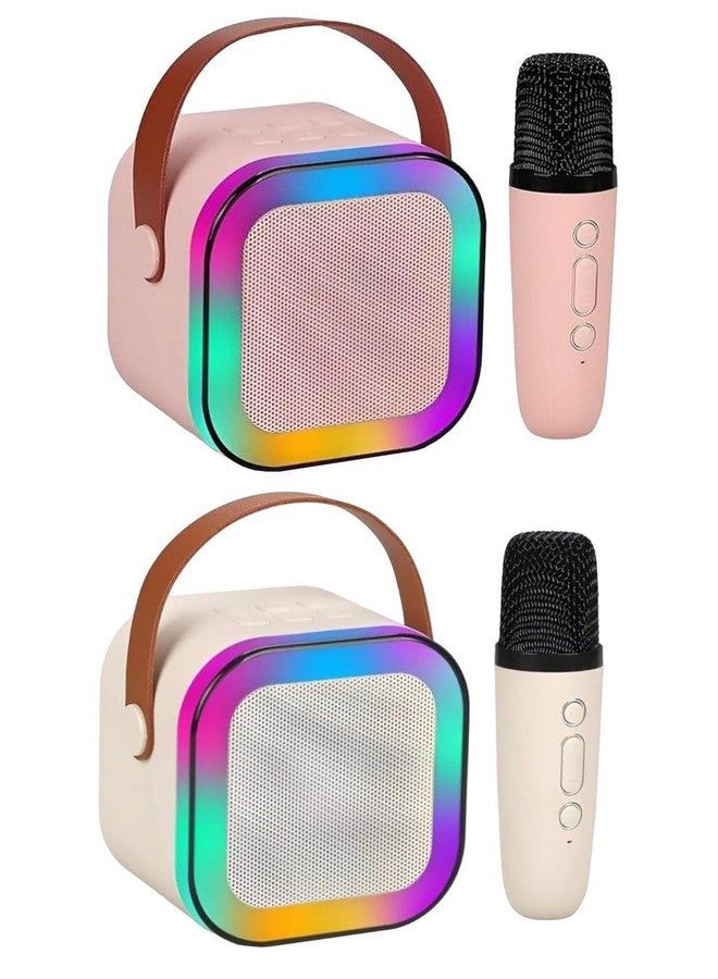 ماجيك واند Magicwand K12【عبوة من مكبرين صوت】【ميكروفون واحد باللونين الوردي والبيج】ميكروفون كاريوكي للأطفال مزود بشاحن USB-C ومكبر صوت لاسلكي بتقنية البلوتوث مع إضاءة LED RGB للأطفال