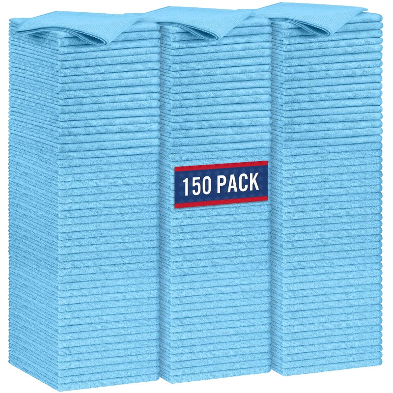 GLIMGLINT Blue Microfiber Cleaning Cloth,150PK Reusable Cleaning Rags,Highly Absorbent Shop Rags Bulk,All-Purpose Car Cleaning Towels for TV Screen, Kitchen, Bathroom, Restaurant, Garage, 14"X12" - Image 1