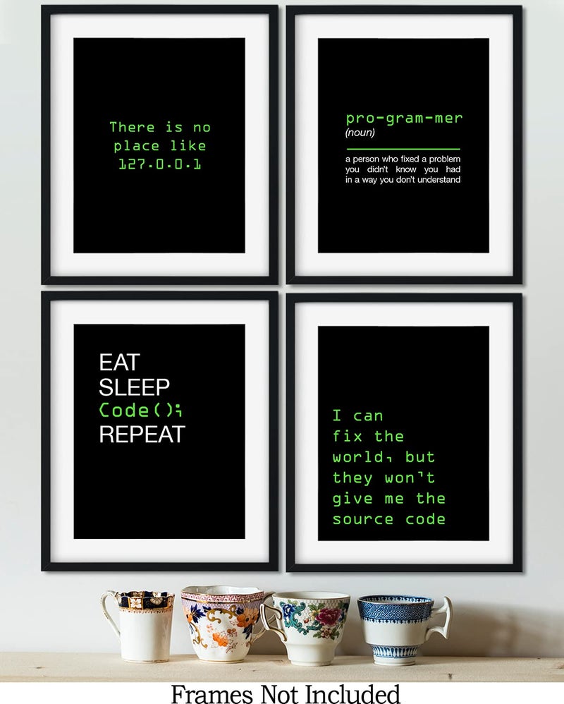 Govivo Office Decor - Computer Science Art - Set of 4 Geek Wall Art - Fun Gift For ICT Teacher, Student, Coding Nerd, Computer Programmer, Dad - 11x14 unframed print - Image 2