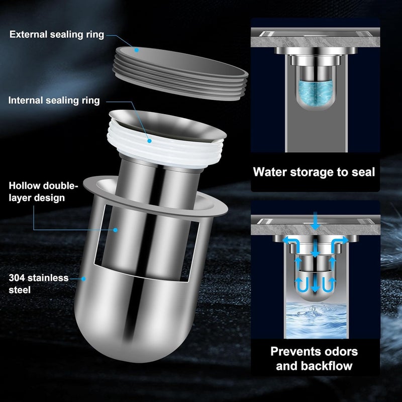 KWSLIN 2 Set Stainless Steel Shower Floor Drain Backflow Preventer, 2.4inch Depth Anti-Odor Shower Drain Stopper, One Way Drain Valve Sewer, Shower Drain Plug for Bathroom - Image 3