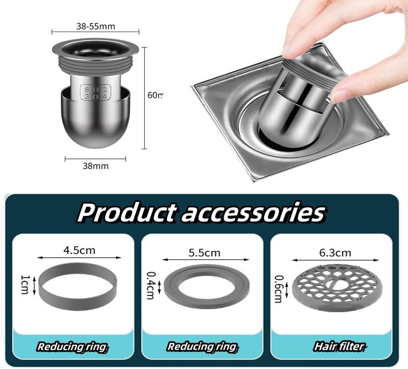 KWSLIN 2 Set Stainless Steel Shower Floor Drain Backflow Preventer, 2.4inch Depth Anti-Odor Shower Drain Stopper, One Way Drain Valve Sewer, Shower Drain Plug for Bathroom - Image 5