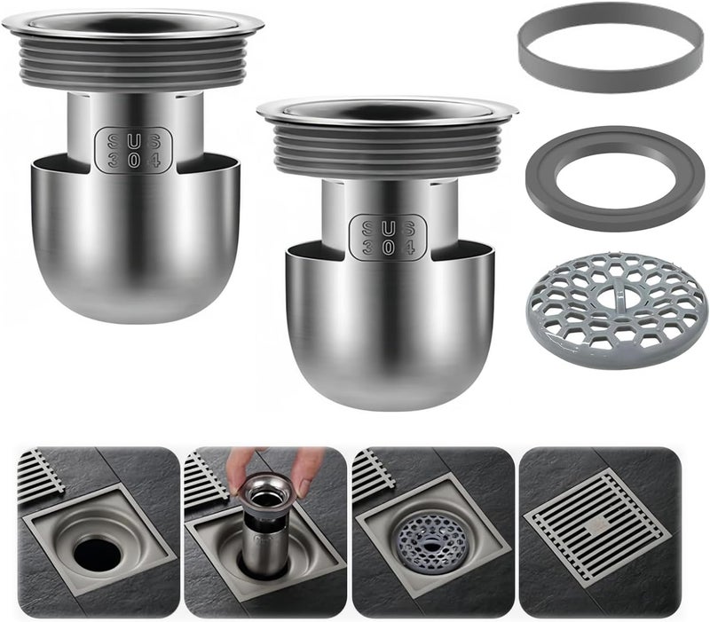 KWSLIN 2 Set Stainless Steel Shower Floor Drain Backflow Preventer, 2.4inch Depth Anti-Odor Shower Drain Stopper, One Way Drain Valve Sewer, Shower Drain Plug for Bathroom - Image 1