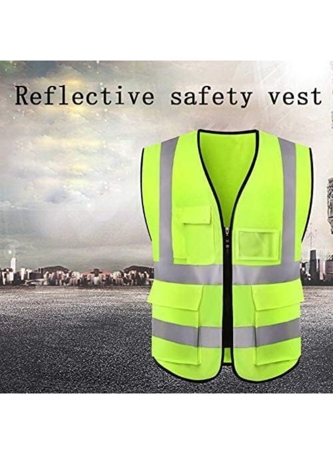 ECVV Reflective Safety Vest Bright Neon Color with 2 Inch Reflective Strips and Pocket -Zipper Front Medium Free Size Green - Image 3