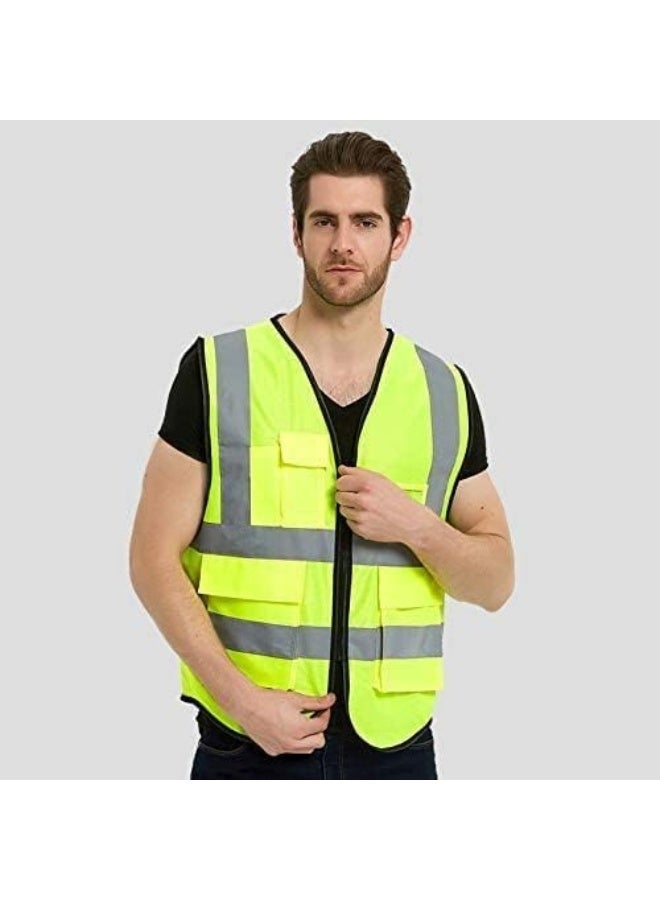 ECVV Reflective Safety Vest Bright Neon Color with 2 Inch Reflective Strips and Pocket -Zipper Front Medium Free Size Green - Image 1