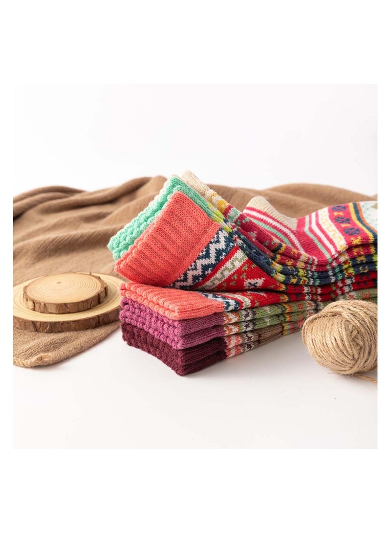 سيوسي 5 أزواج من الجوارب الصوفية، جوارب شتوية دافئة سميكة متماسكة كلاسيكية مريحة وناعمة وجميلة هدايا المقصورة للنساء والرجال - Image 4