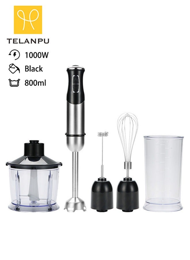 TELANPU 5-in-1 1000W Hand Blender Set, Stainless Steel Stick Blender with Whisk, Milk Frother, Food Chopper (Meat Grinder) & Beaker for Smoothies, Soups, Sauces, Baby Food, Easy to Clean  - Image 1