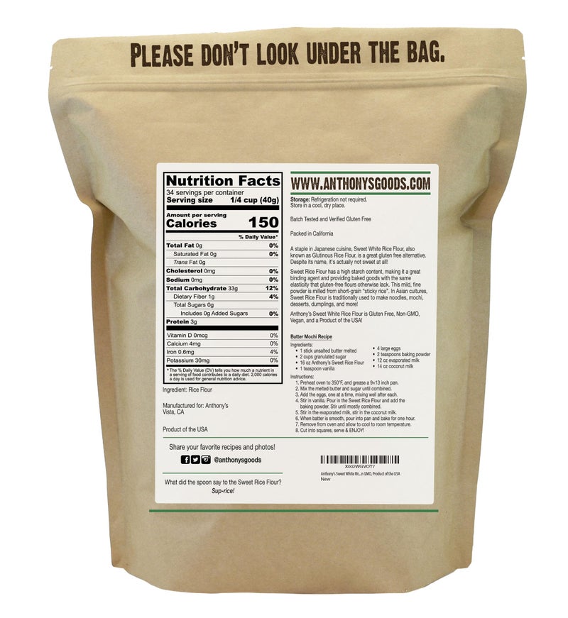 Anthony's Sweet White Rice Flour, 3 lb, Glutinous Rice Flour, Gluten Free, Non GMO, Product of the USA - Image 2