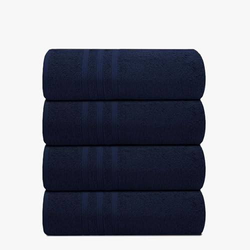TIQH 100% Cotton 600 GSM Thick and Plush Luxury Hand, Gym & Workout Hand Towel - Set of 4 (Navy) - Image 2
