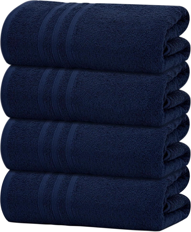 TIQH 100% Cotton 600 GSM Thick and Plush Luxury Hand, Gym & Workout Hand Towel - Set of 4 (Navy) - Image 1