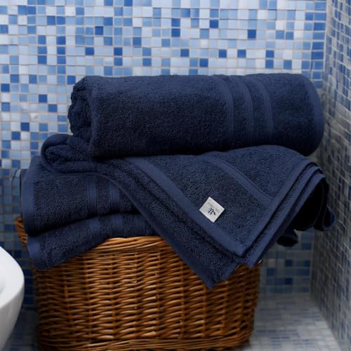 TIQH 100% Cotton 600 GSM Thick and Plush Luxury Hand, Gym & Workout Hand Towel - Set of 4 (Navy) - Image 5