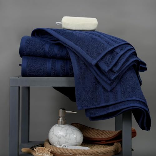 TIQH 100% Cotton 600 GSM Thick and Plush Luxury Hand, Gym & Workout Hand Towel - Set of 4 (Navy) - Image 3