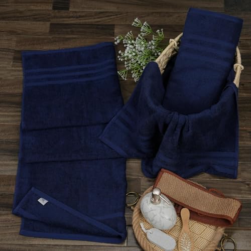 TIQH 100% Cotton 600 GSM Thick and Plush Luxury Hand, Gym & Workout Hand Towel - Set of 4 (Navy) - Image 4