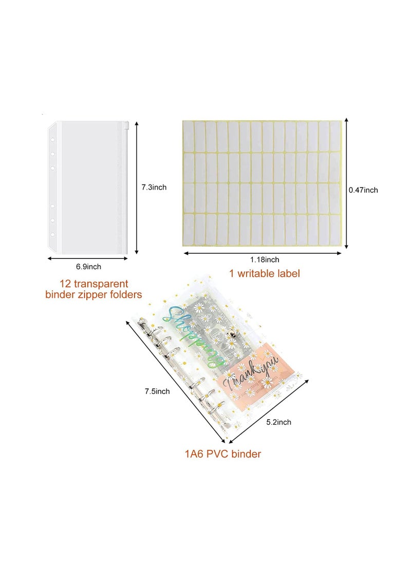 KASTWAVE - A6 PVC Budget Binder with 45 pages of blank inner core, KASTWAVE 1 Round Ring Notebook Binder Cover with 1 Pcs Loose Leaf Zipper Binder Pockets for Bank Card, Cash, Money Saving Binder Daisy Pendant - Image 1