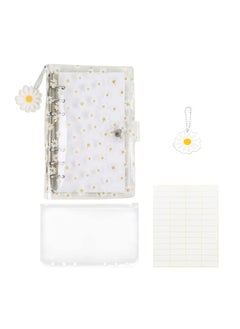 KASTWAVE A6 PVC Budget Binder with 45 pages of blank inner core, KASTWAVE 1 Round Ring Notebook Binder Cover with 1 Pcs Loose Leaf Zipper Binder Pockets for Bank Card, Cash, Money Saving Binder Daisy Pendant  - Image 1