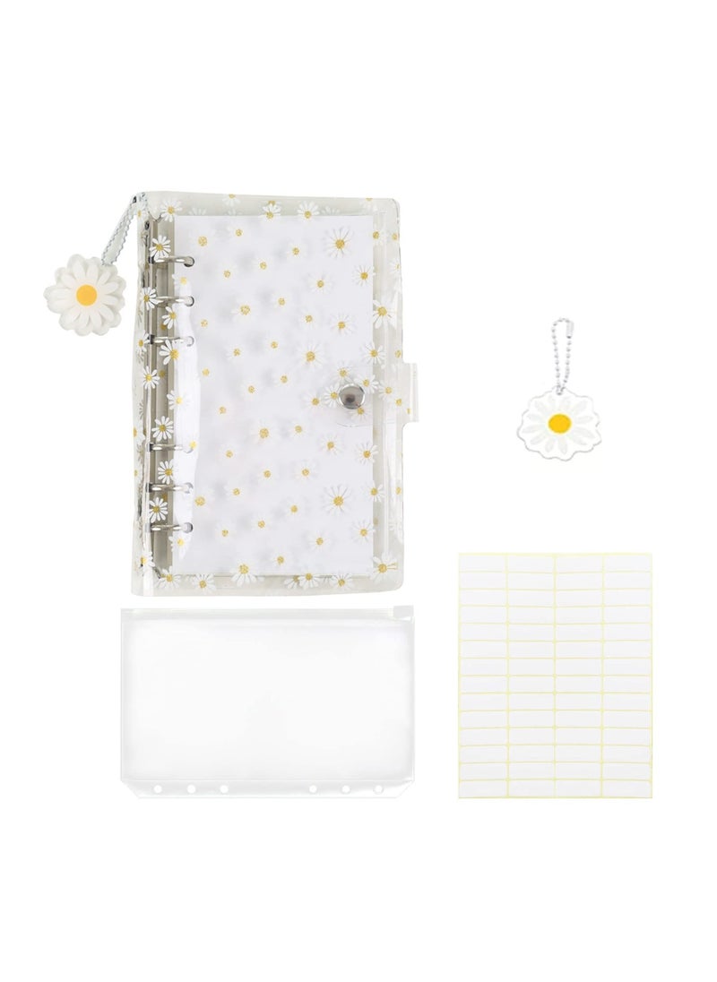 KASTWAVE - A6 PVC Budget Binder with 45 pages of blank inner core, KASTWAVE 1 Round Ring Notebook Binder Cover with 1 Pcs Loose Leaf Zipper Binder Pockets for Bank Card, Cash, Money Saving Binder Daisy Pendant - Image 1