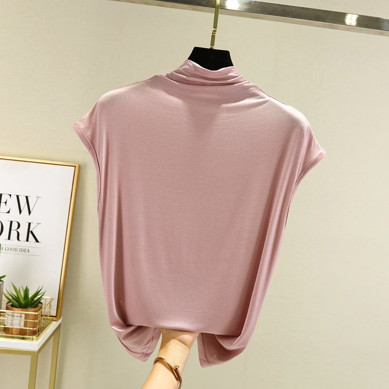 Modal Sleeveless T-shirt Spring and Autumn Interior Western Style Slimming Semi-high Collar Base Shirt Thin All-match Solid Color Top - Image 1