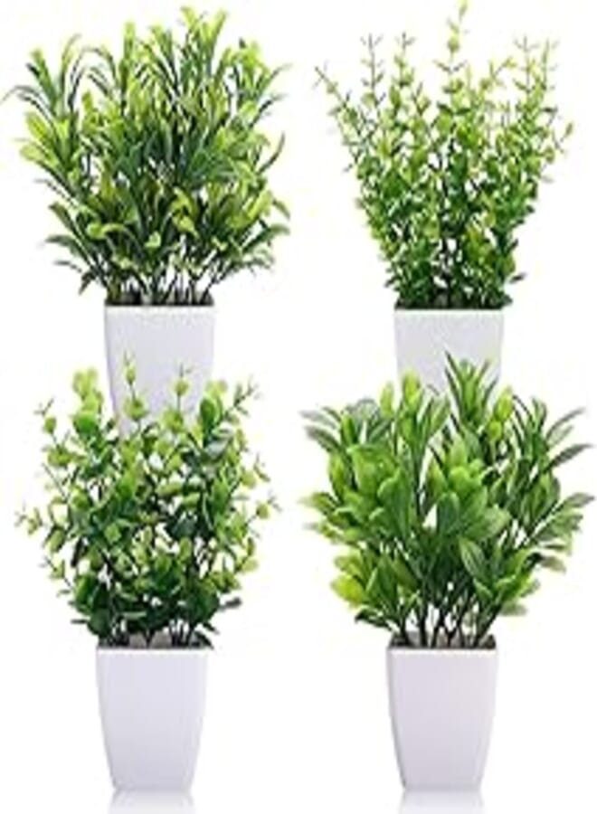 CEWOR Set of 4 Artificial Plants Fake Mini Potted Plant Small Greenery Decor for Indoor Home Farmhouse Aesthetic Bedroom Shelf Office Desk Bathroom Decoration