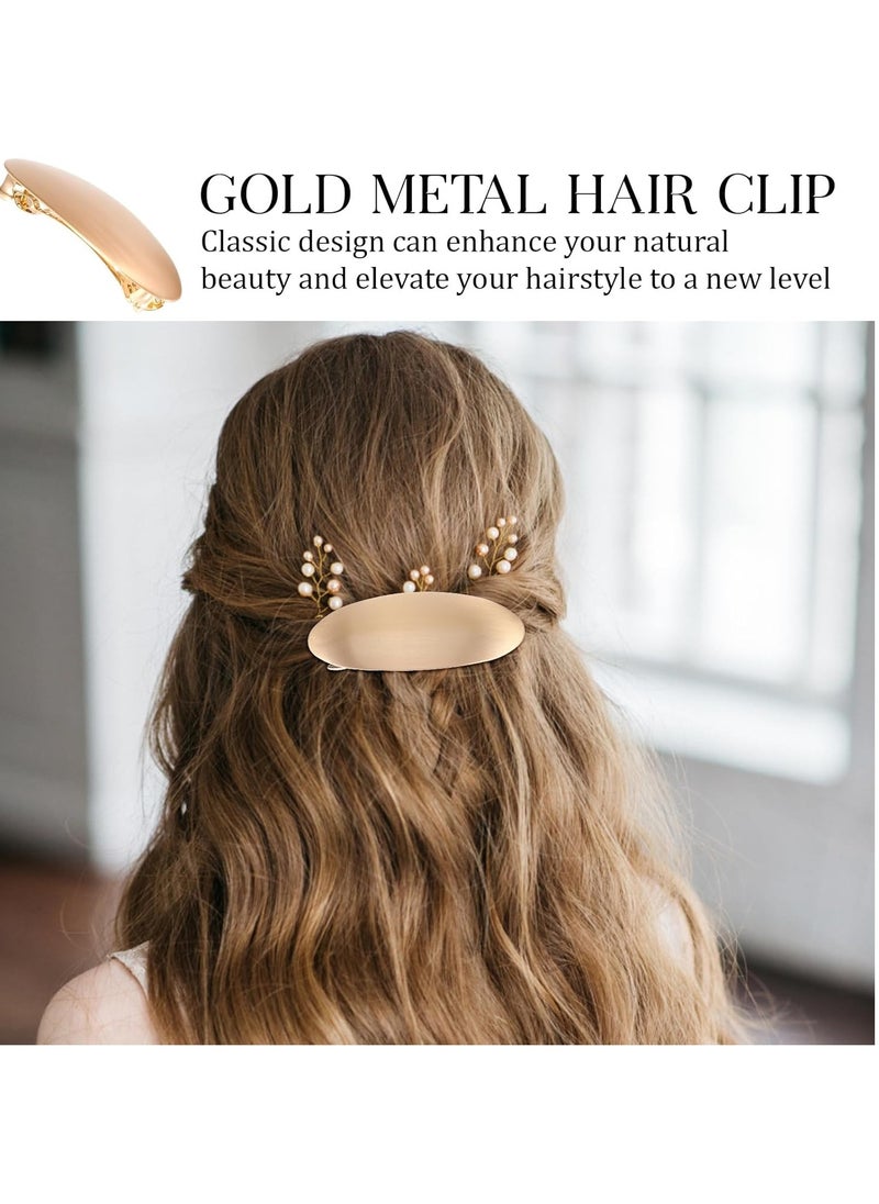 LL 3.1 Inch French Barrette Hair Clips, Vintage Oval Metal Hair Barrettes for Thick Hair, Gold Hair Clips for Wedding, Prom, and Formal Events, Elegant French Hair Accessories for Flower Girl  - Image 3