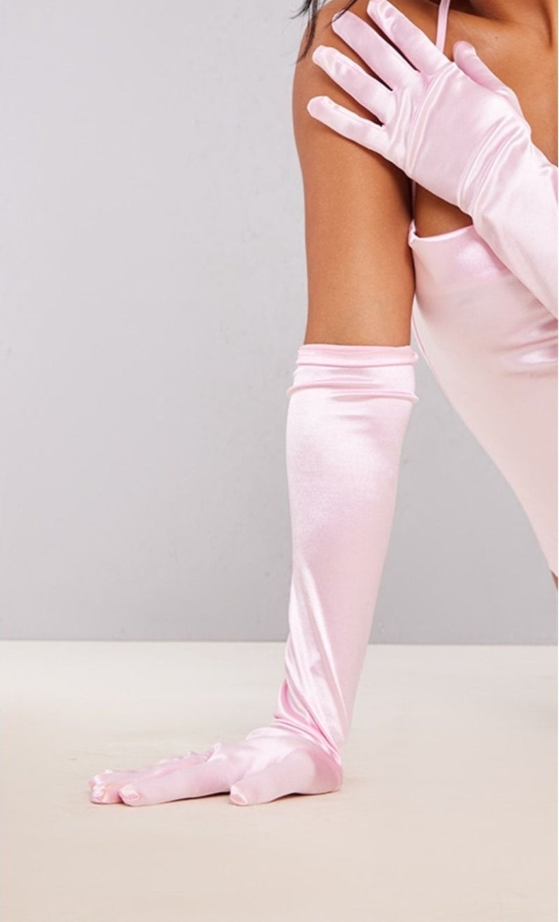Toyfest Long Shiny Flexible Lycra Gloves 40 cm - 1 Pair - Pink  - Image 1