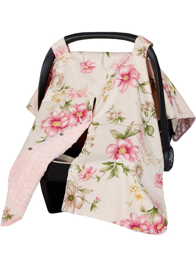 Insular Floral Car Seat Covers for Babies, Infant Minky Car Seat Canopy Cover for Boys Girls, Newborn Carseat Cover, Breastfeeding Nursing Cover, Pink Begonia - Image 1