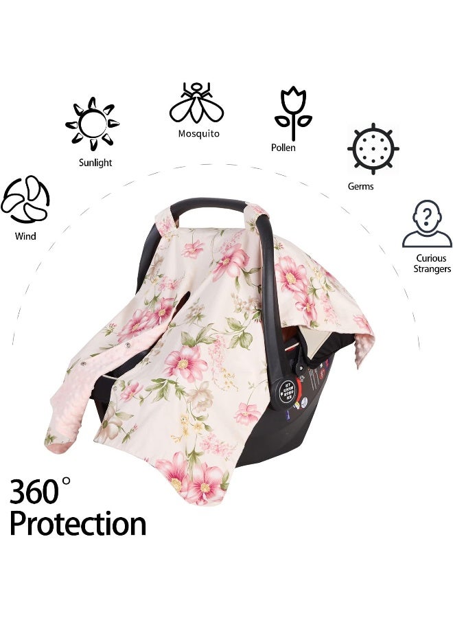 Insular Floral Car Seat Covers for Babies, Infant Minky Car Seat Canopy Cover for Boys Girls, Newborn Carseat Cover, Breastfeeding Nursing Cover, Pink Begonia - Image 2