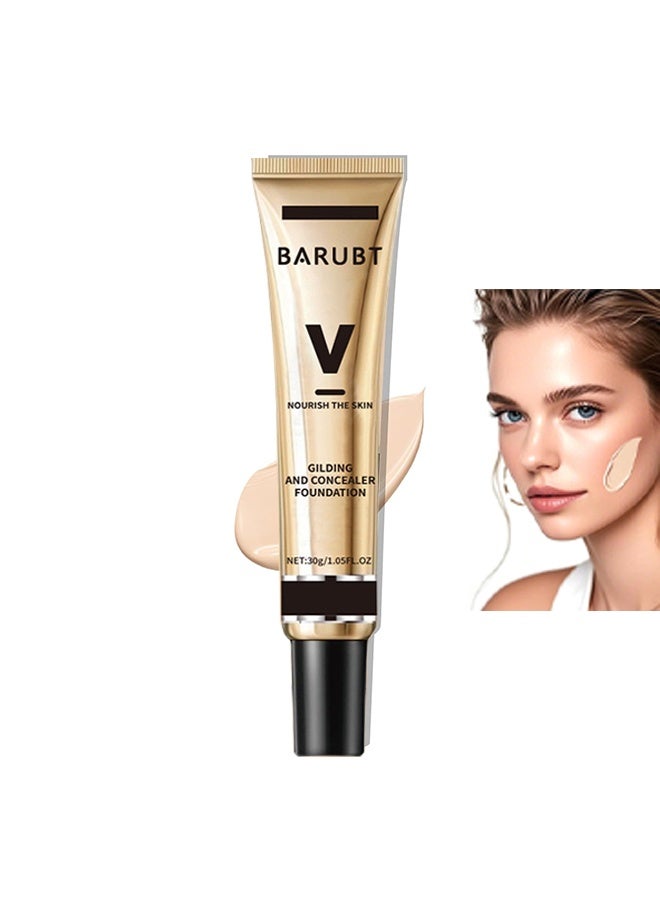 BARUBT Gilding And Concealer Foundation,Hydrating Color Correcting Cream Full-Coverage Foundation Primer Concealer Cream Naturally Brighten Skin ToneFor All Skin Types Evens Skin Tone Oil-Free,Ivory White color,30g - Image 1