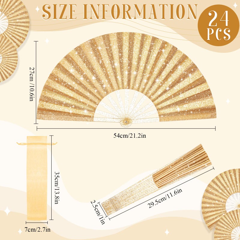 Vercraft 24 Pcs Large Folding Hand Fans for Line Dancing, Boots on The Ground Fan with Bag Clapping Popping Raves Fans Bulk for Wedding Festival Edm Club Party Decoration (Gold) - Image 3