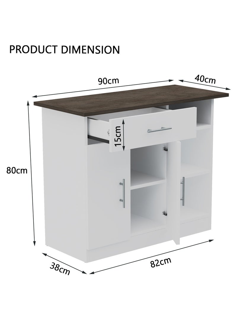Mahmayi Mahmayi Stylish Medium Height Cabinet with Single Drawer, 3 Open Shelf Rack and 2 Door Storage Ideal for Hallway, Living Room, Kitchen, Bedroom - Dark Grey Chicago Concrete and Premium White  - Image 2