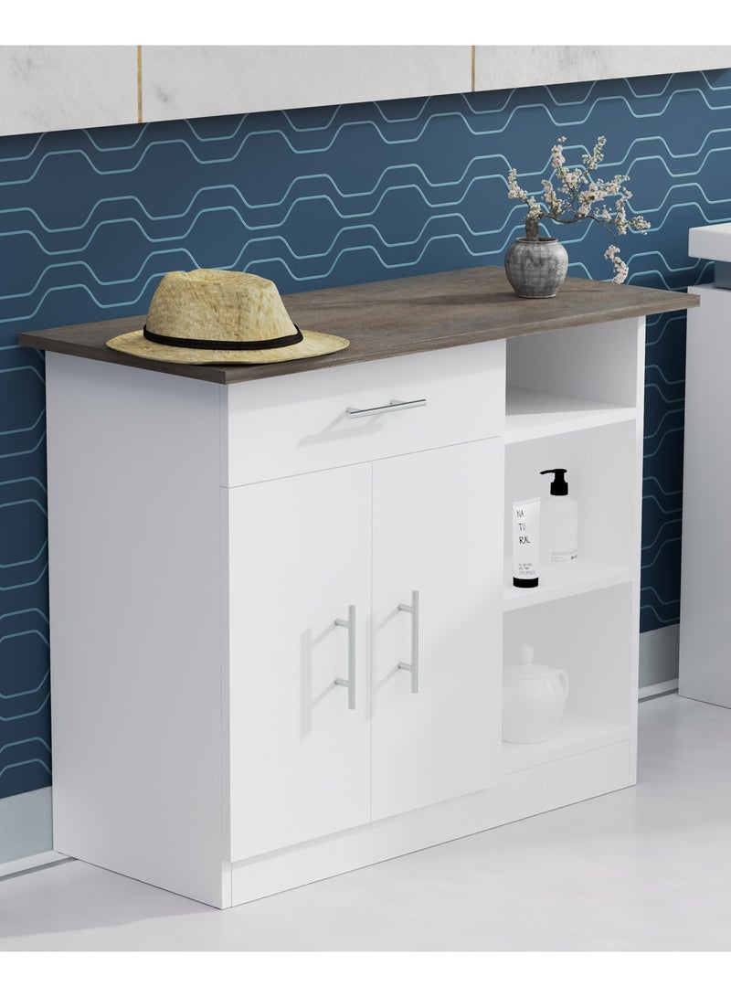Mahmayi Mahmayi Stylish Medium Height Cabinet with Single Drawer, 3 Open Shelf Rack and 2 Door Storage Ideal for Hallway, Living Room, Kitchen, Bedroom - Dark Grey Chicago Concrete and Premium White  - Image 3