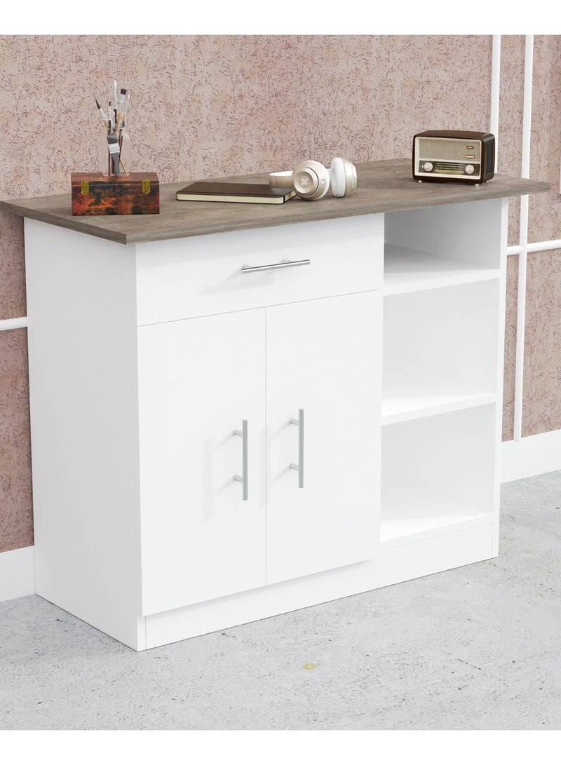 Mahmayi Mahmayi Stylish Medium Height Cabinet with Single Drawer, 3 Open Shelf Rack and 2 Door Storage Ideal for Hallway, Living Room, Kitchen, Bedroom - Dark Grey Chicago Concrete and Premium White  - Image 4