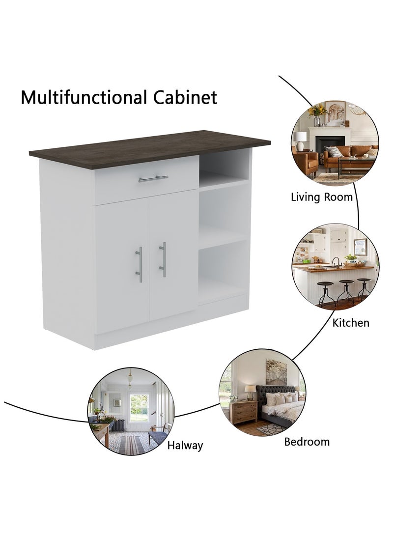 Mahmayi Mahmayi Stylish Medium Height Cabinet with Single Drawer, 3 Open Shelf Rack and 2 Door Storage Ideal for Hallway, Living Room, Kitchen, Bedroom - Dark Grey Chicago Concrete and Premium White  - Image 5