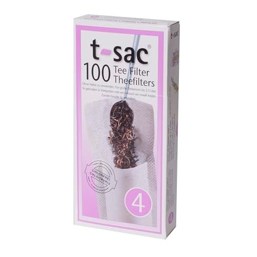 T-Sac TSac Tea Filter Bags Disposable Tea Infuser Number 4Size 6 to 12Cup Capacity Set of 100 White