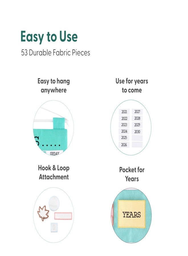 ذا بينات شيل تقويم حائط تعليمي لمرحلة ما قبل المدرسة من بيناتشيل - 53 قطعة قماشية للأشهر والأيام والسنوات والطقس والفصول - Image 3