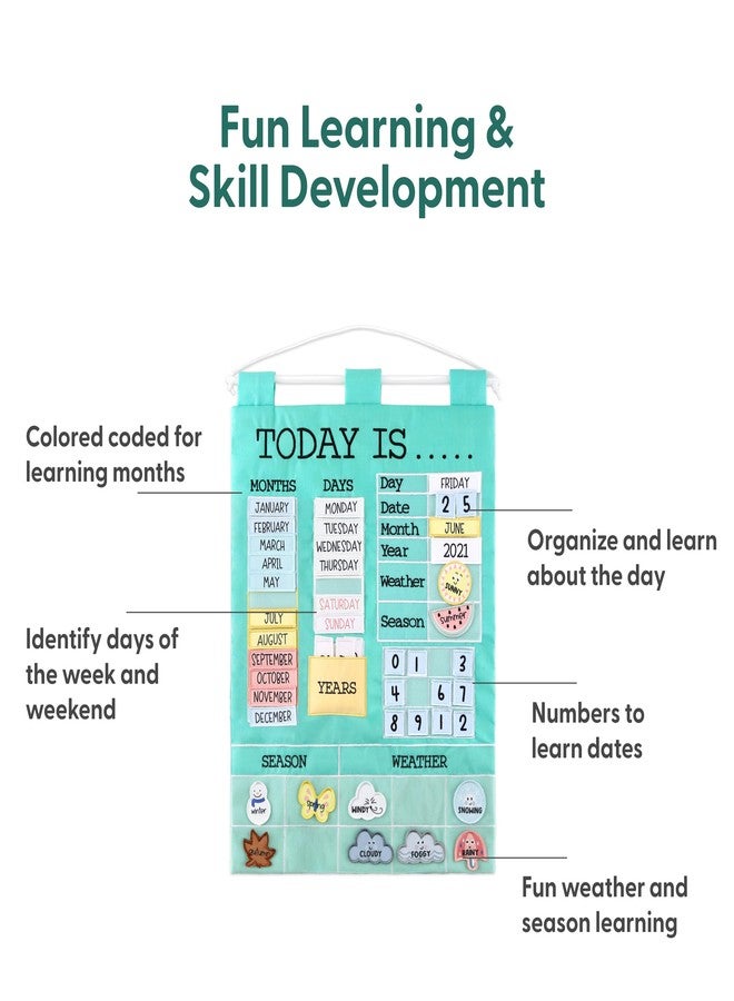 ذا بينات شيل تقويم حائط تعليمي لمرحلة ما قبل المدرسة من بيناتشيل - 53 قطعة قماشية للأشهر والأيام والسنوات والطقس والفصول - Image 4