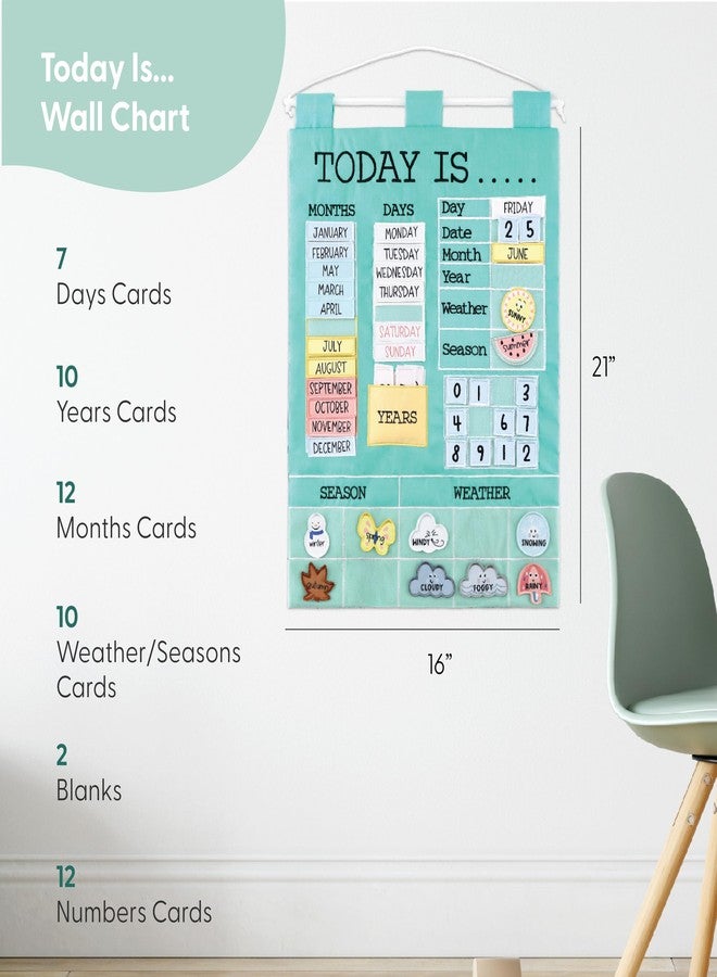 ذا بينات شيل تقويم حائط تعليمي لمرحلة ما قبل المدرسة من بيناتشيل - 53 قطعة قماشية للأشهر والأيام والسنوات والطقس والفصول - Image 2