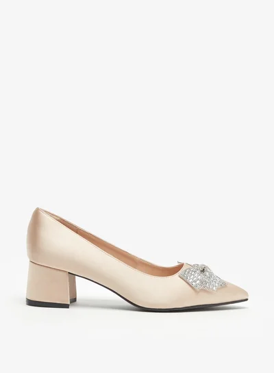 Celeste Women's Bow Embellished Pointed Toe Pumps with Block Heels