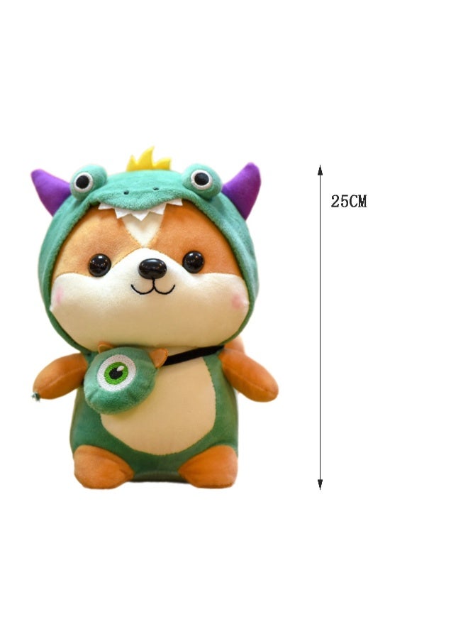 25 CM Cute Cartoon Shiba Inu Plush Toy Soft Stuffed Doll For Girls And Boys All Ages Gift （Monster Dress Up Green） - Image 2